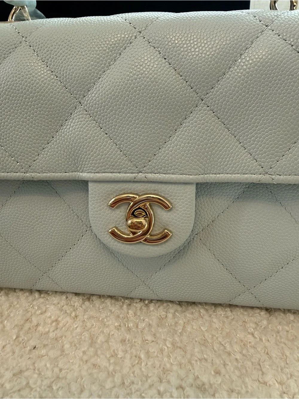 CHANEL Mini Quilted Top Handle Bag in Light Gray BRAND NEW